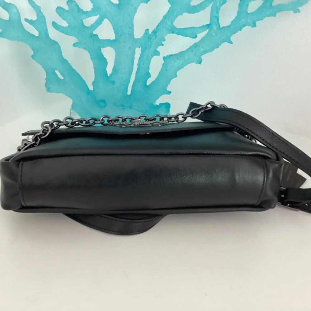 REDUCED HOUSE OF HARLOW 1960 BLACK LEATHER EMBELLISHED CRYSTAL BEE DECOR BAG - Picture 8 of 13